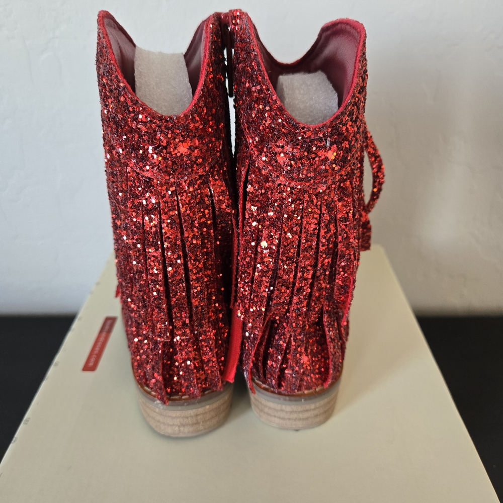 Sparkly Red Glitter Fringe Boots - Picture 9 of 10